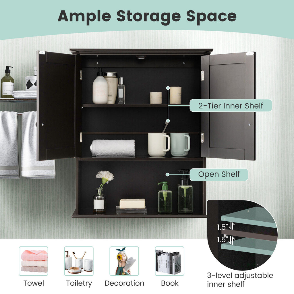 2-Door Wall Mount Bathroom Storage Cabinet, 28 Inch H, Espresso