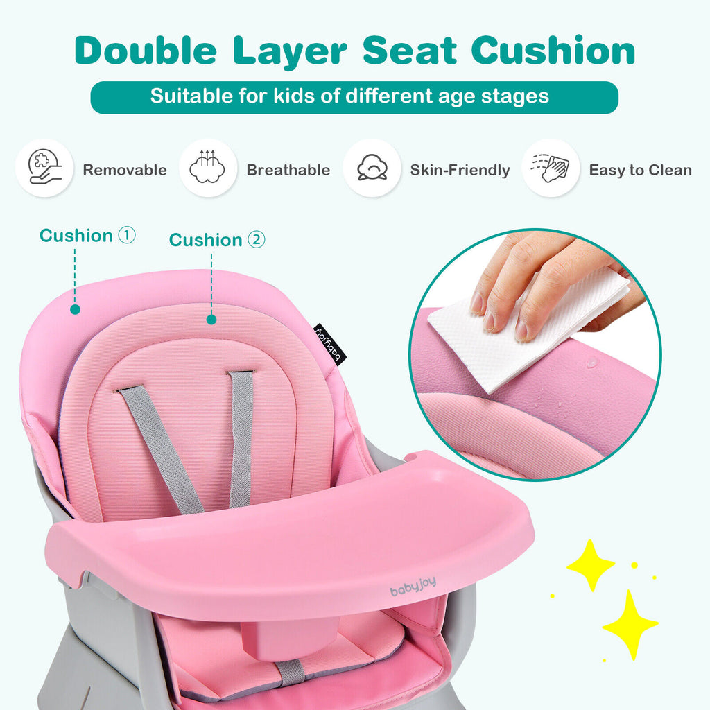 Pink 8-in-1 Convertible Baby High Chair with Removable Tray & Cushion - Costway