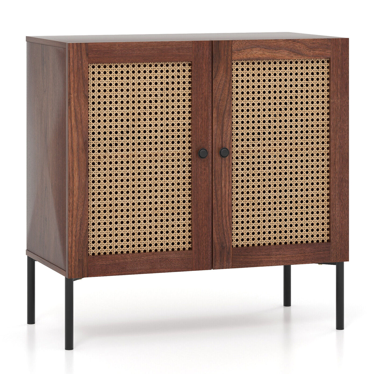 Rattan Storage Sideboard with Adjustable Shelf - Walnut