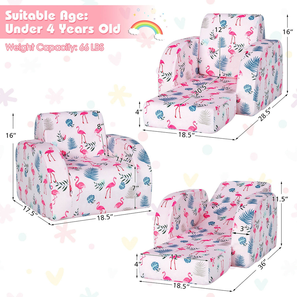 Pink 3-in-1 Convertible Kid Sofa Bed Lounger - Toddler Play & Rest Chair