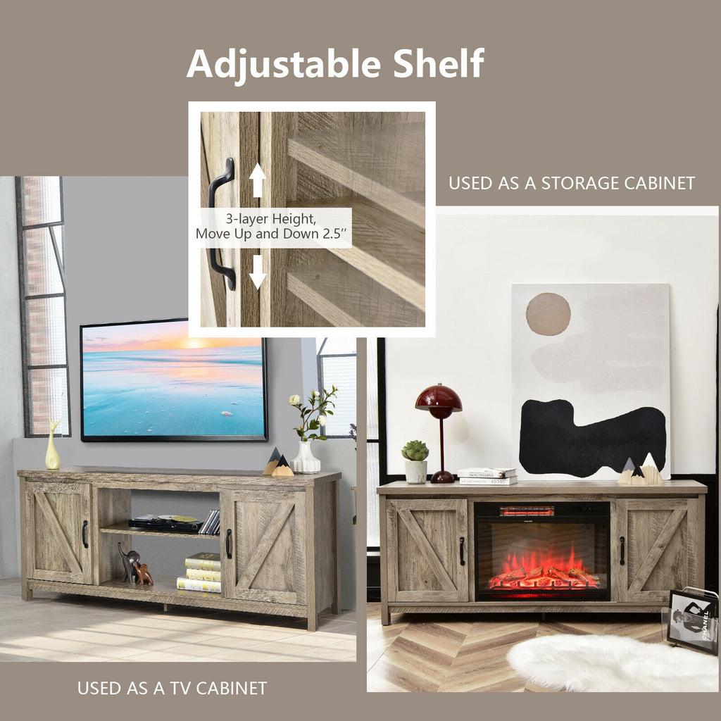 59 Inch Barn Door TV Console Table with Storage - Natural