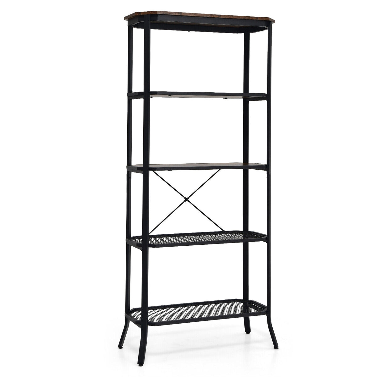 5-Layer Industrial Bookshelf - Rustic Brown