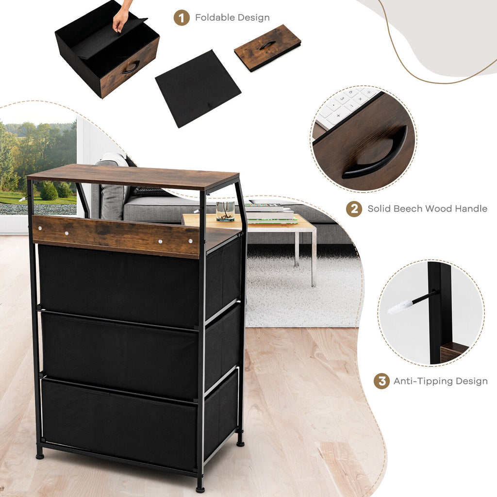 Freestanding Cabinet Dresser with Wooden Top Shelves, M