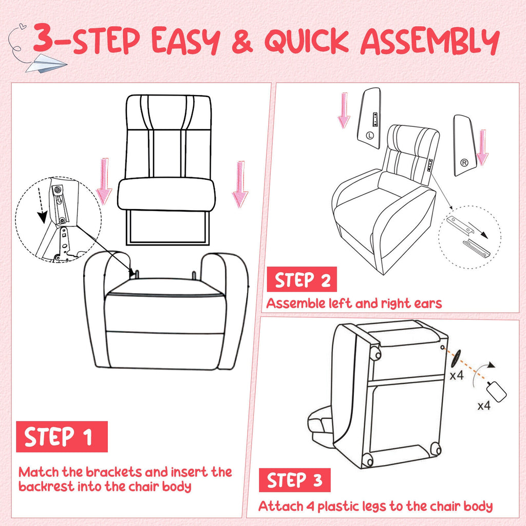 Kids Recliner Chair with Side Pockets & Footrest - Style G, Red