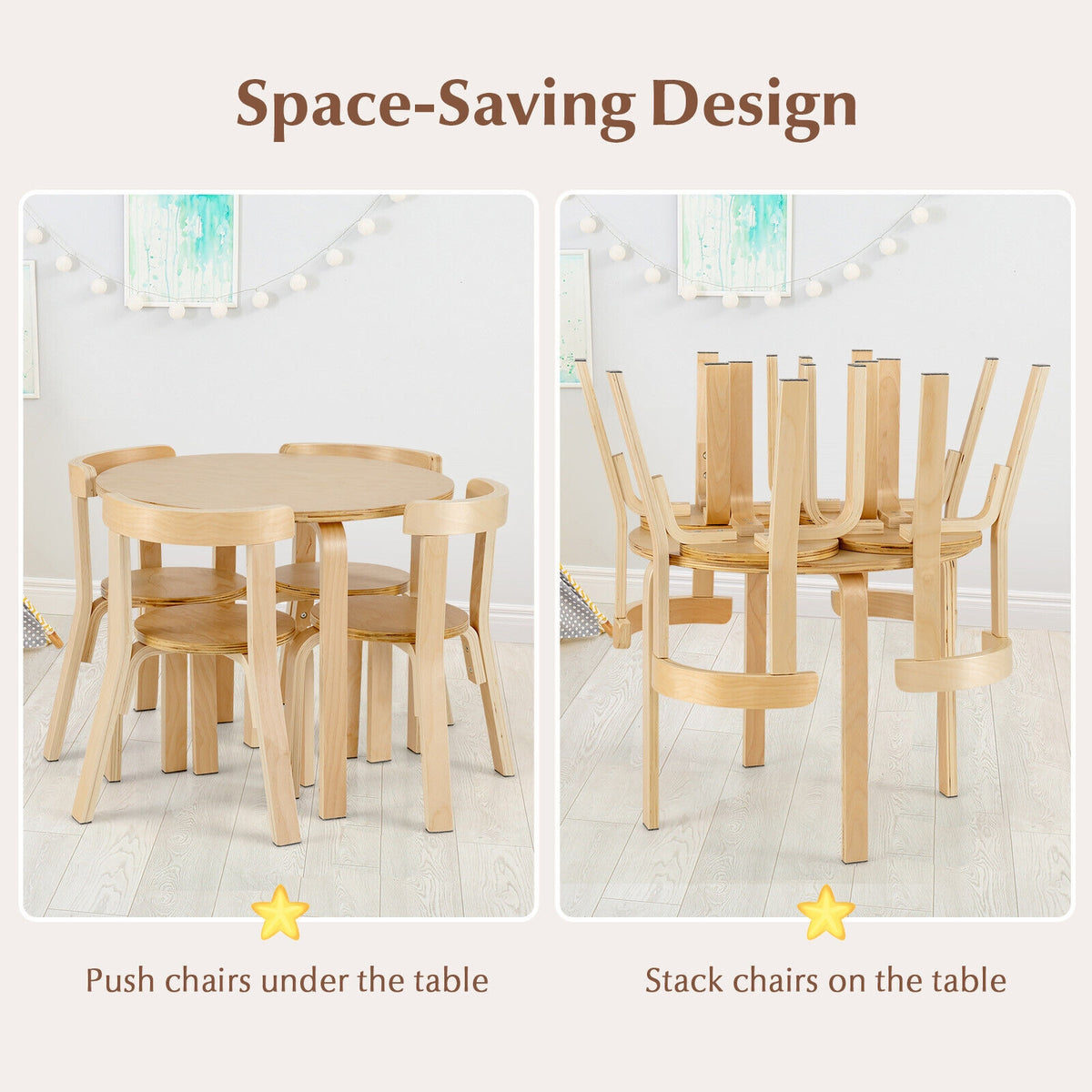 Kids Wooden Curved Back Activity Table and Chair Set - Round Natural