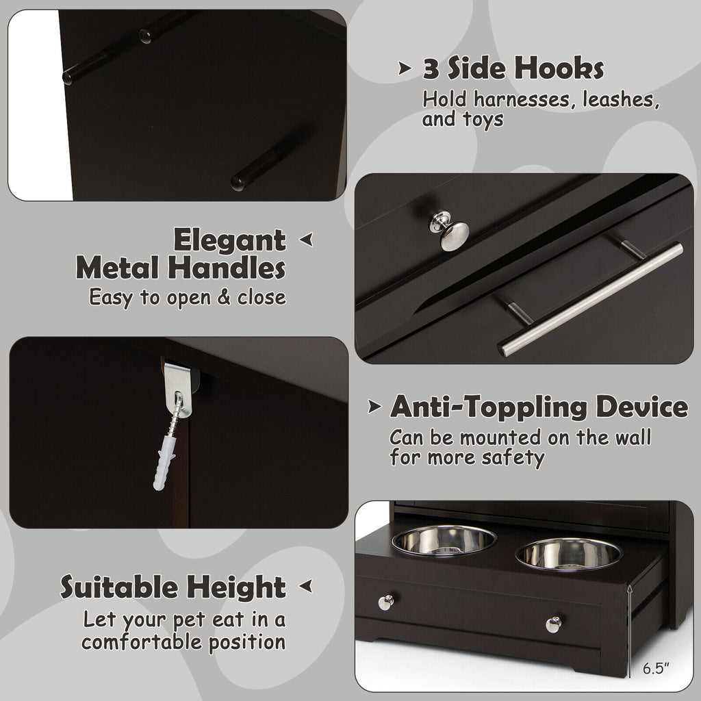 Pet Feeder Station with Stainless Steel Bowls - Coffee Variation