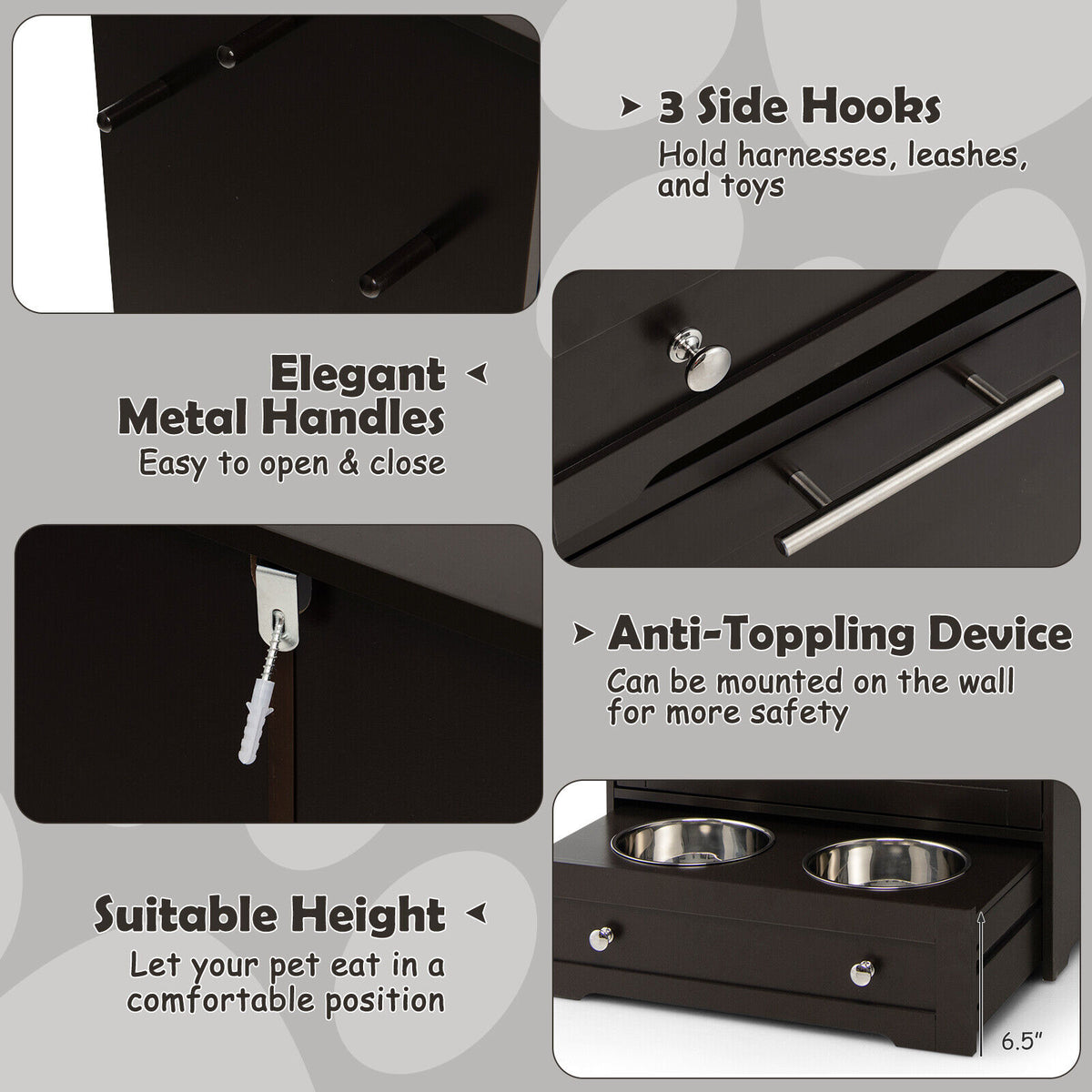 Pet Feeder Station with Stainless Steel Bowls - Coffee Variation