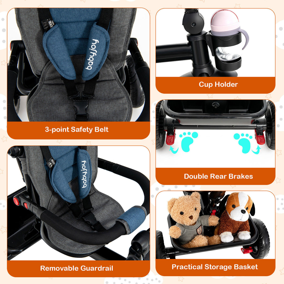 4-in-1 Baby Tricycle Toddler Trike with Reversible Seat & Blue Variation