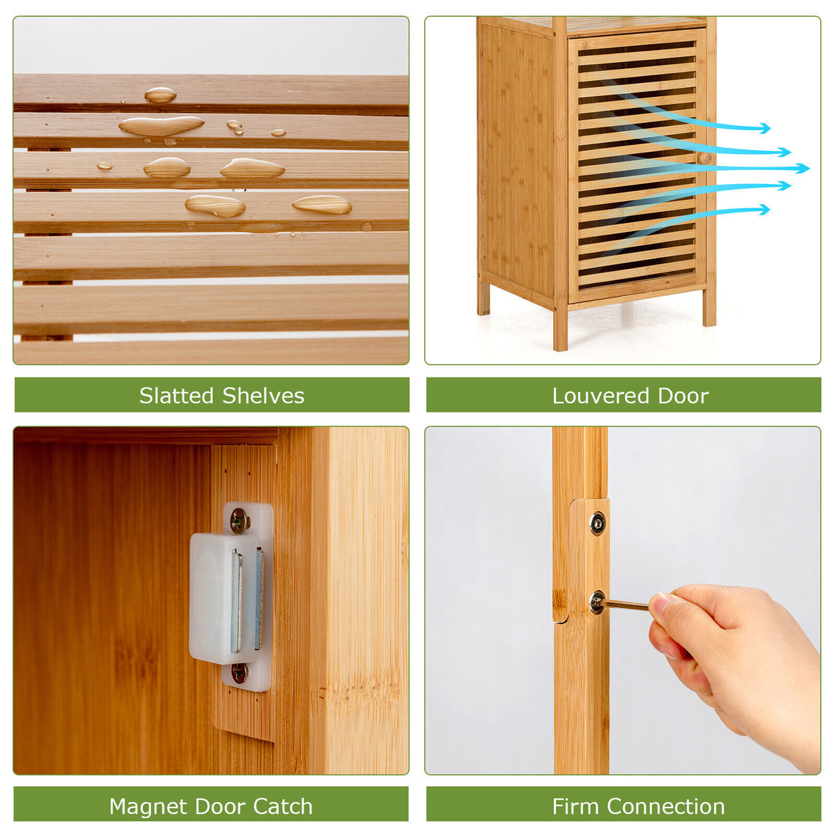 4-Tier Bamboo Floor Storage Cabinet with Shutter Door - 62-inch H