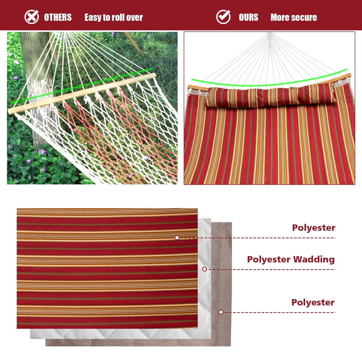 Outdoor Hammock with Detachable Pillow - Red