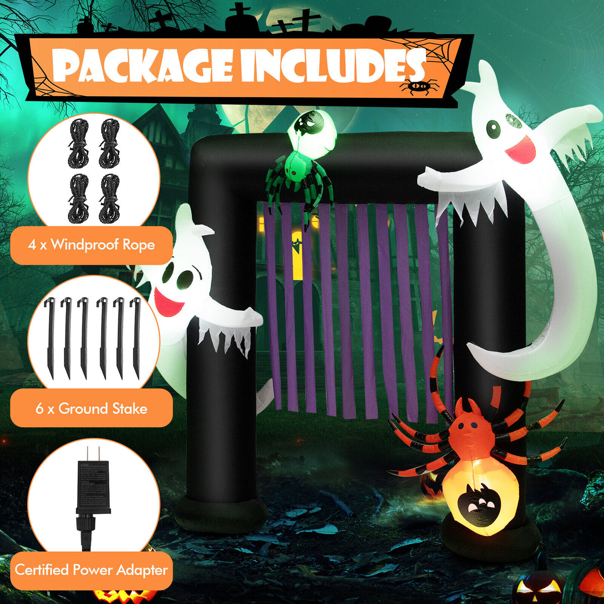 7.5Ft Inflatable Halloween Archway with Lights & Decorations for Outdoor Festive Decor