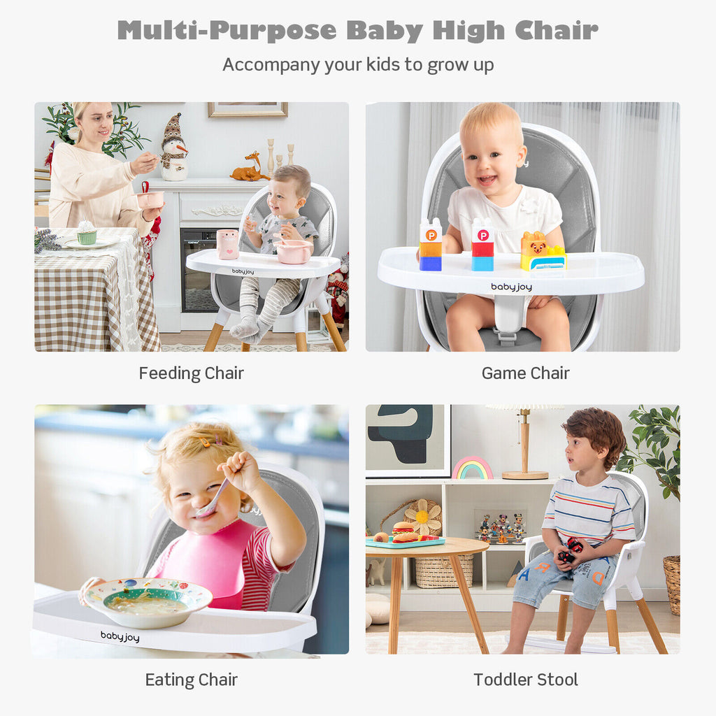 4-in-1 Convertible Baby High Chair Infant Feeding Chair Gray - Adjustable & Safe