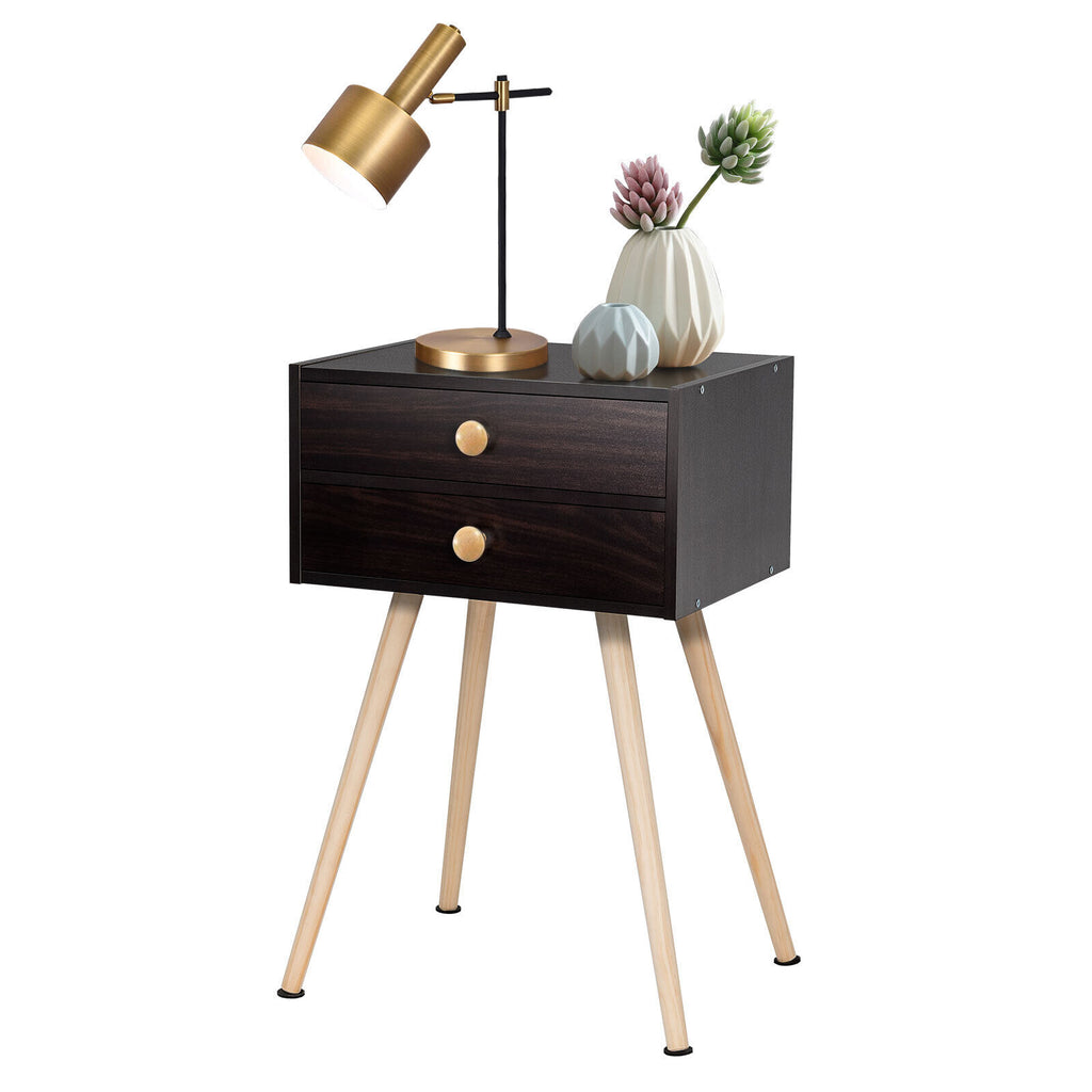 Midcentury Modern Bedside Table with 2 Drawers, Brown