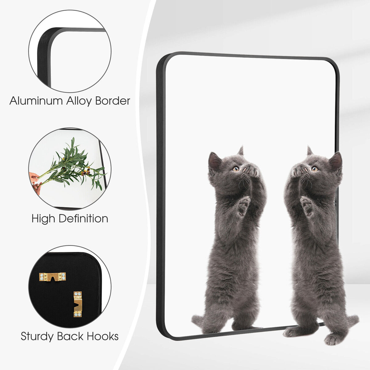 Costway Black Metal Framed Bathroom Mirror with Rounded Corners