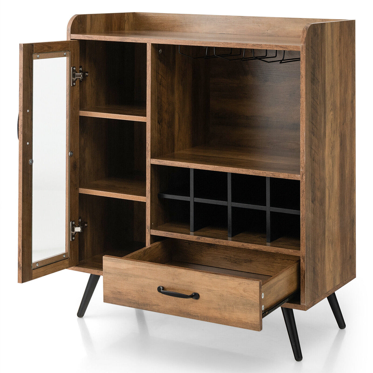 Buffet Sideboard with Wine Rack and Glass Holder - Rustic Brown