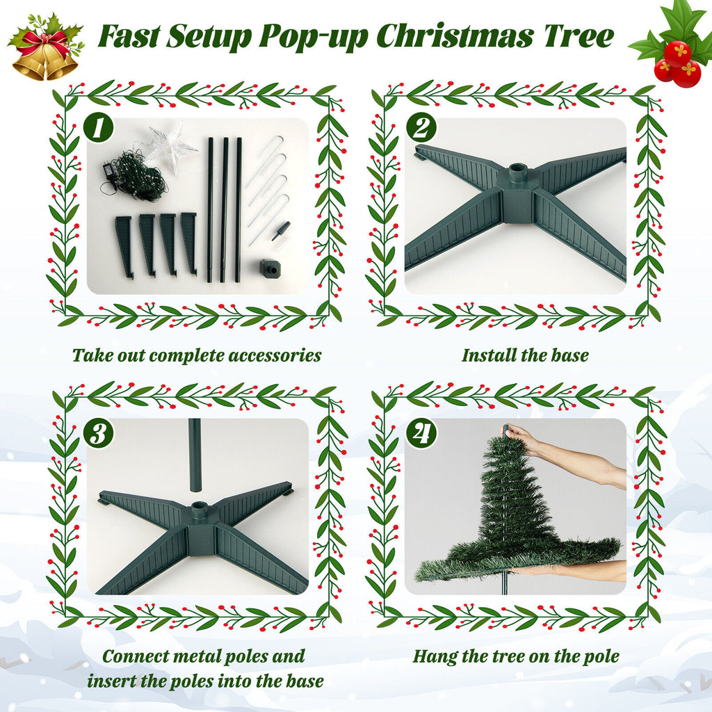 6.2 Feet Pop-up Lighted Christmas Tree with 282 RGB LED Lights - Green