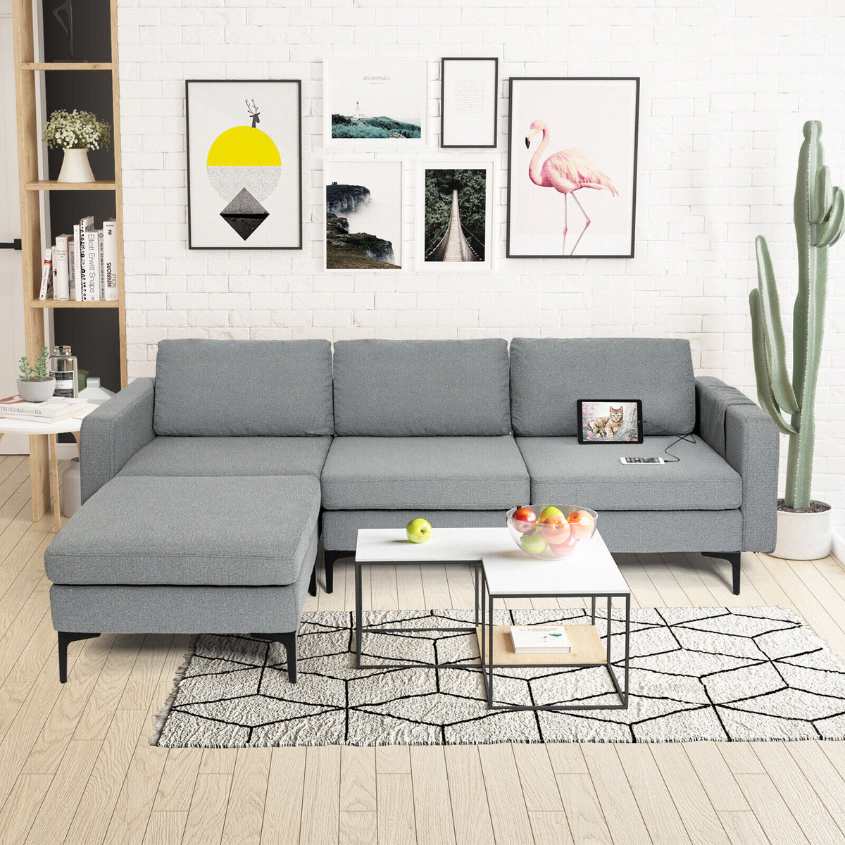 3-Seat L-Shaped Sectional Sofa with Reversible Chaise, Dark Gray