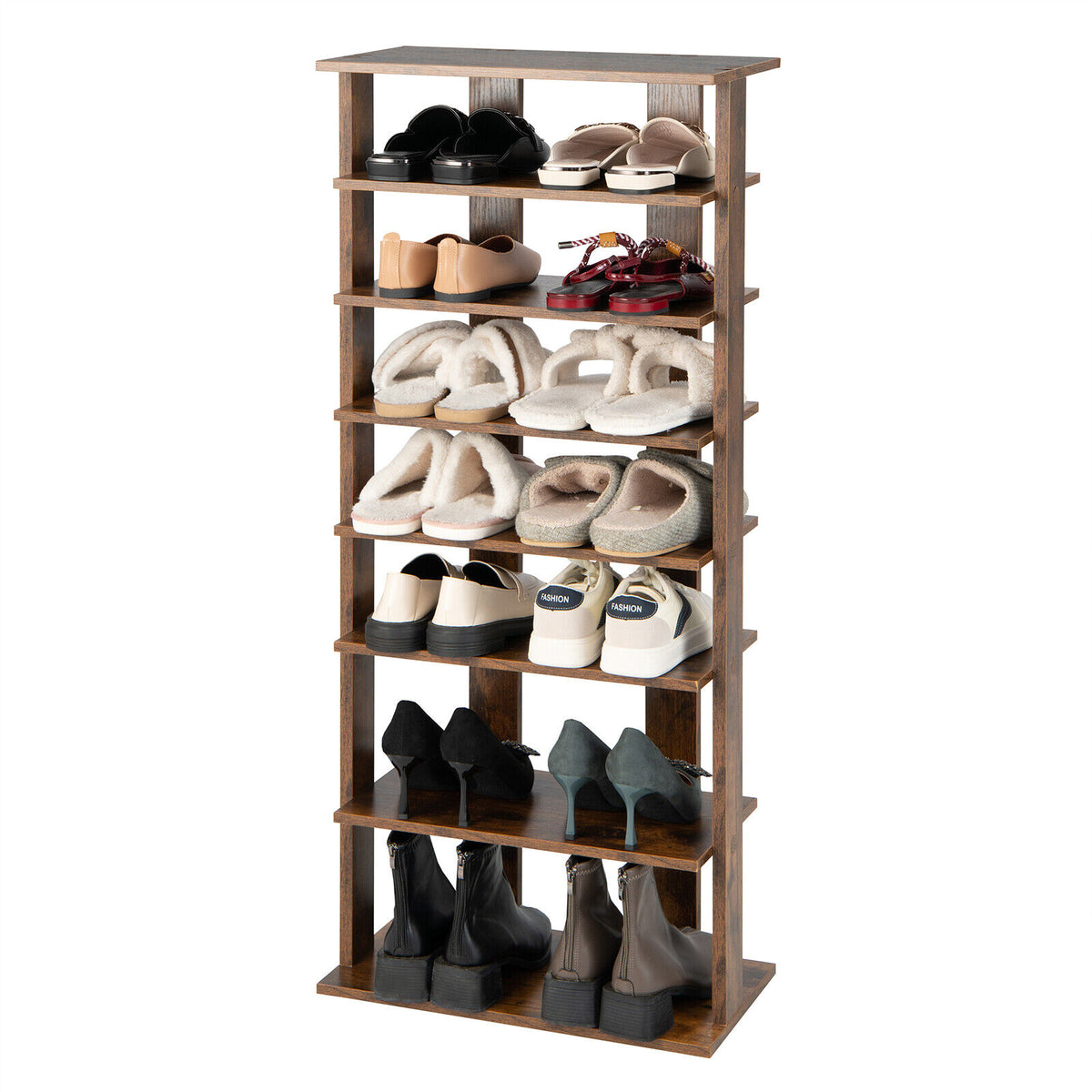 7-Tier Vertical Shoe Rack, Rustic Brown