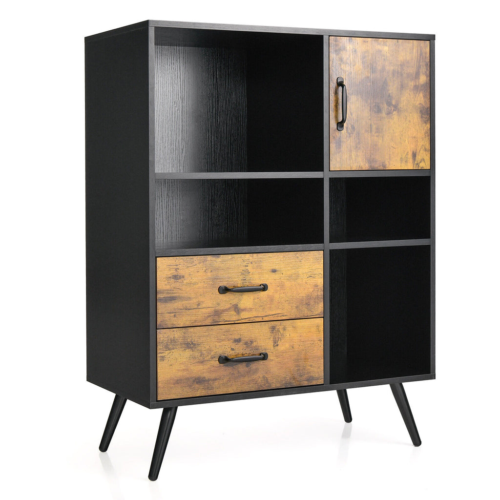 Kitchen Sideboard Buffet Cabinet with Drawers & Cubbies - Rustic Brown