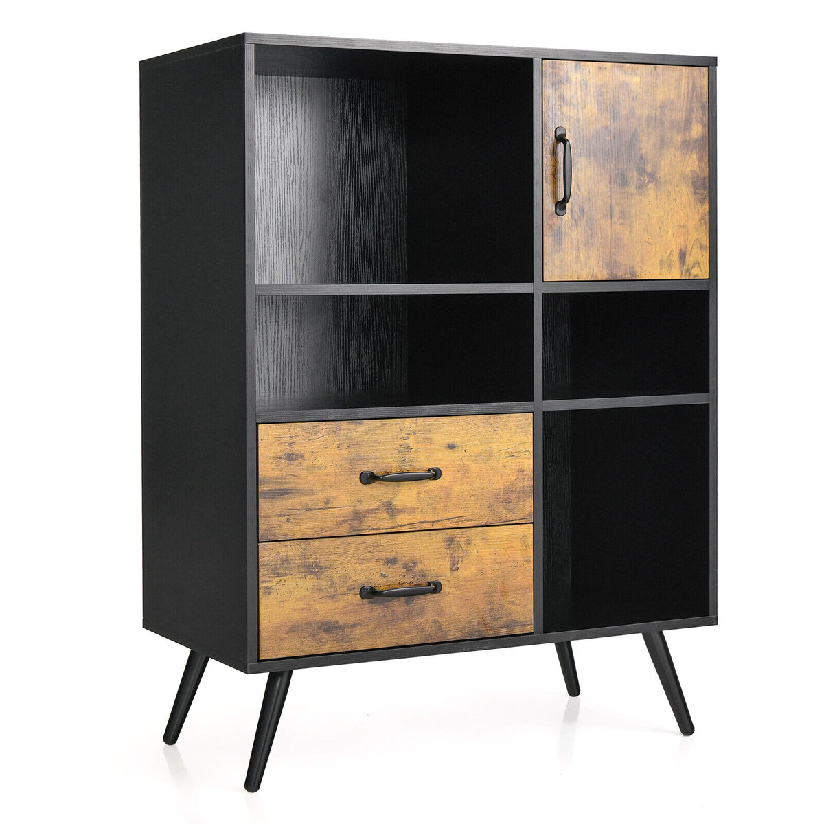 Kitchen Sideboard Buffet Cabinet with Drawers & Cubbies - Rustic Brown