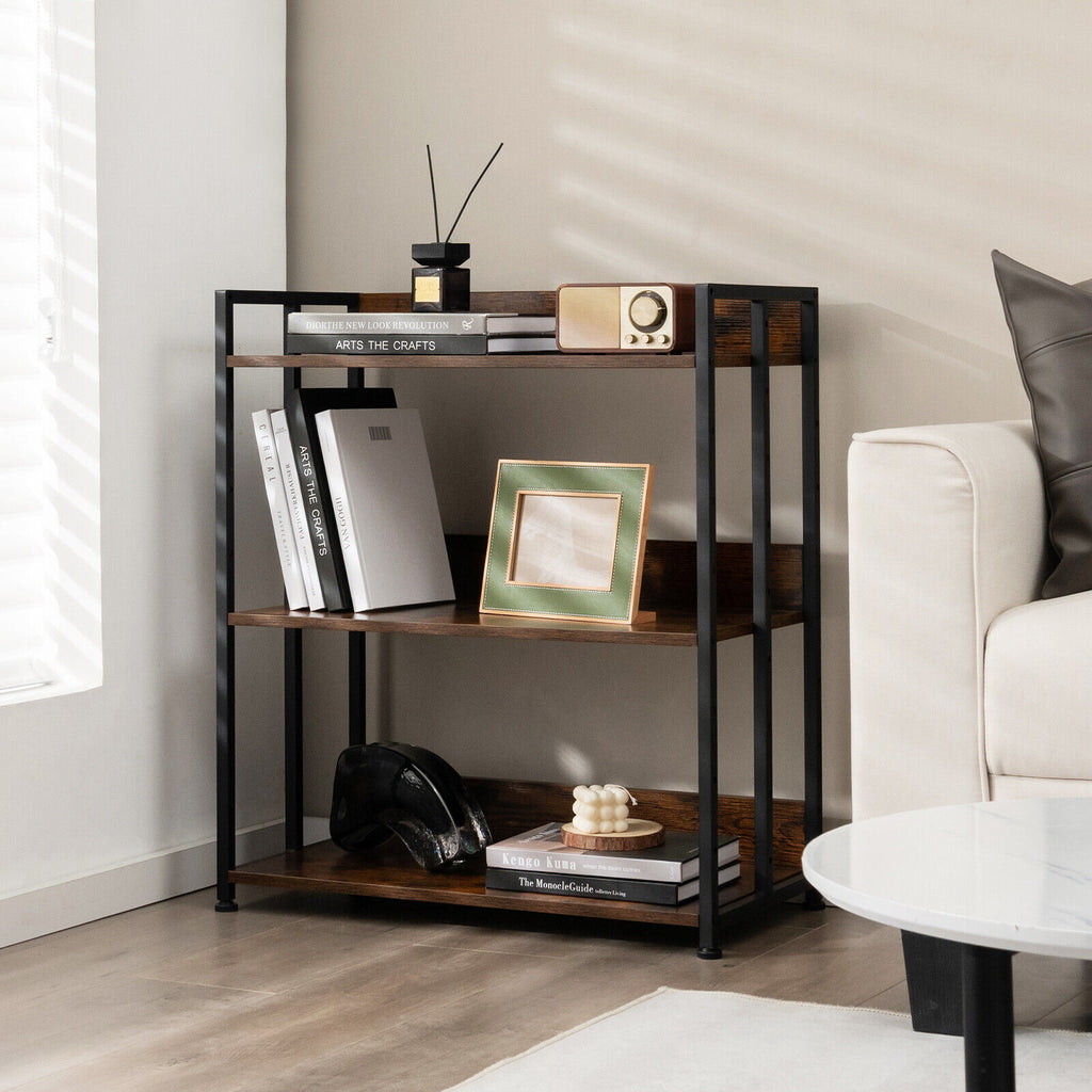 3-Tier Industrial Bookshelf with Adjustable Metal Frame Shelves