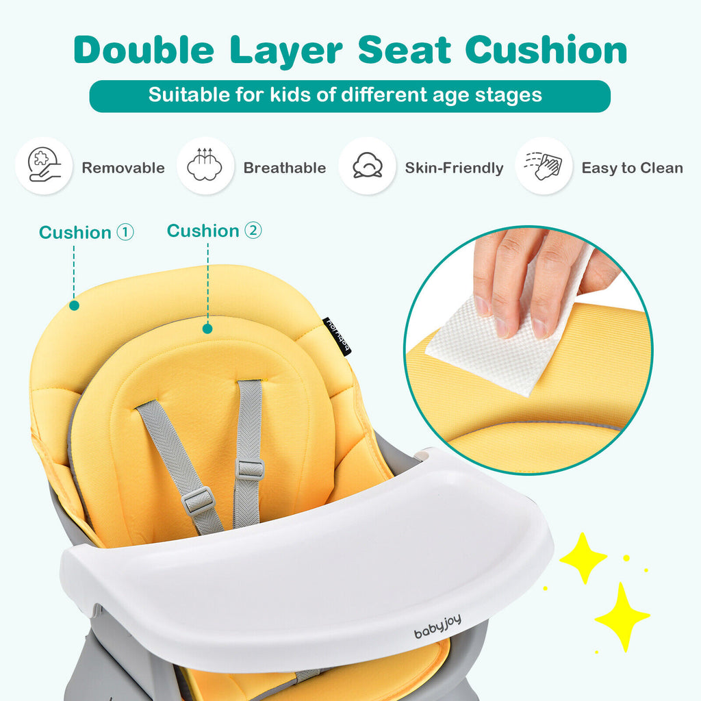Yellow 8-in-1 Convertible Baby High Chair with Removable Tray & Adjustable Height