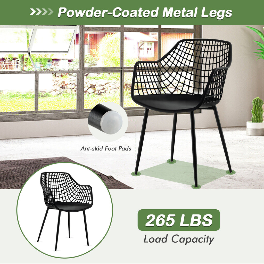 Modern Dining Chair Set of 4 with Hollow Backrest - Black
