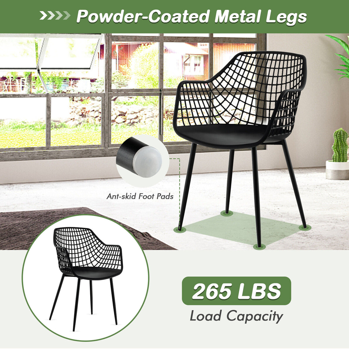 Modern Dining Chair Set of 4 with Hollow Backrest - Black