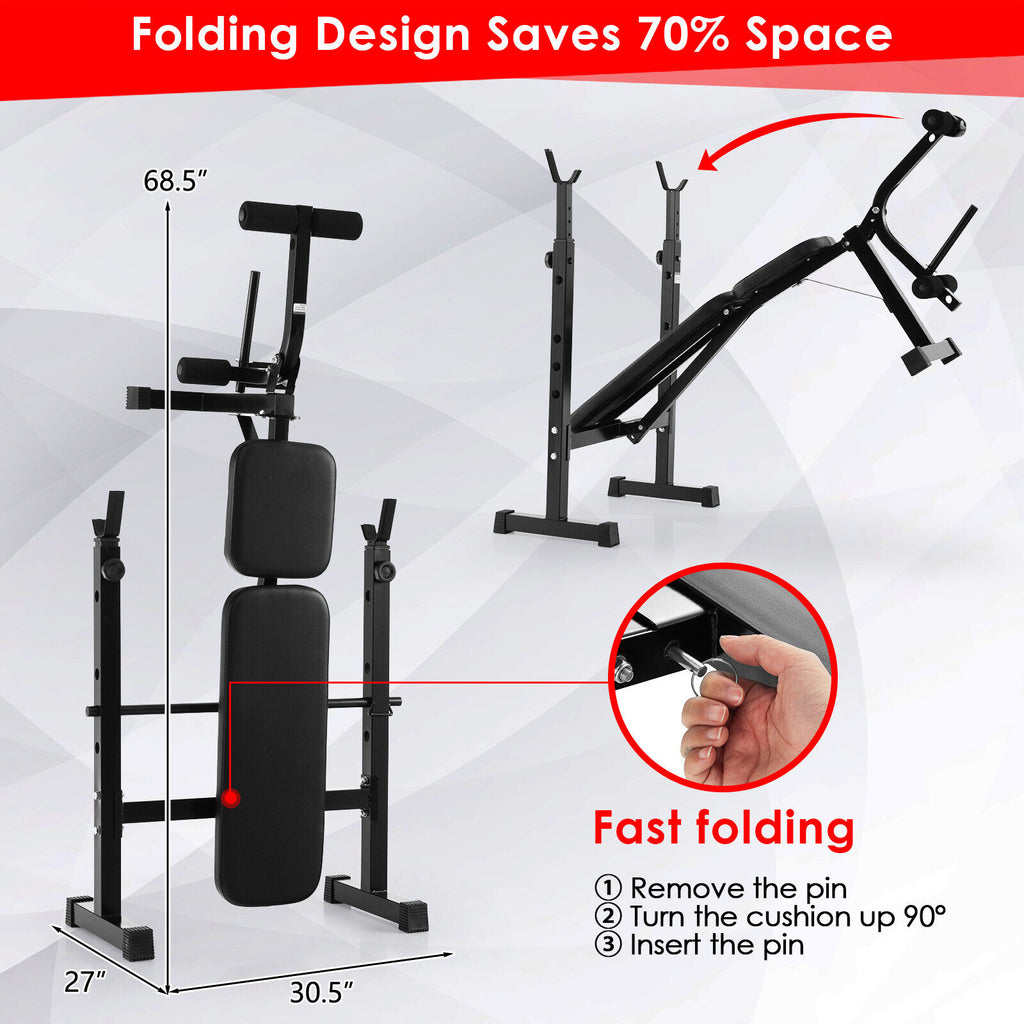 Adjustable Weight Bench and Barbell Rack Set with Weight Plate Post - Home Gym Equipment