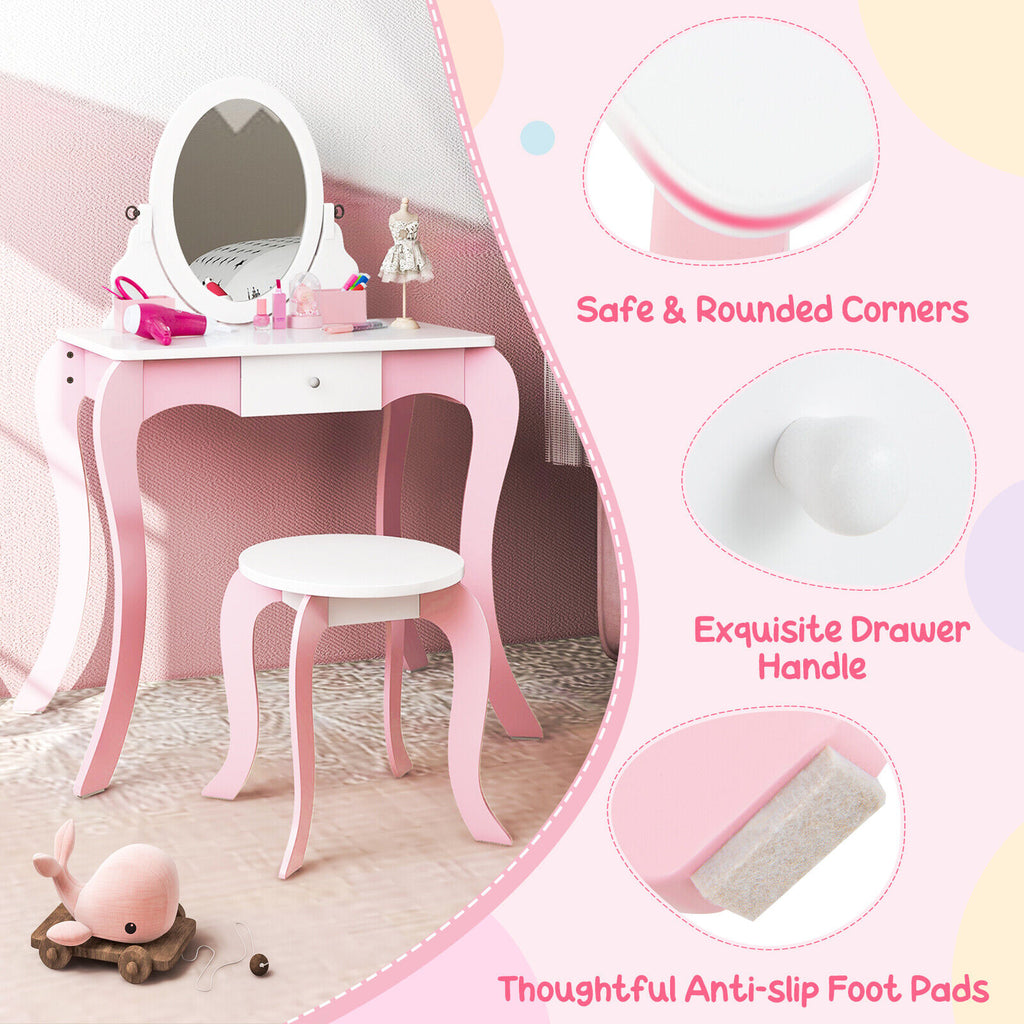 Kids Vanity Set with Rotatable Mirror & Play Accessories - Elliptical Style