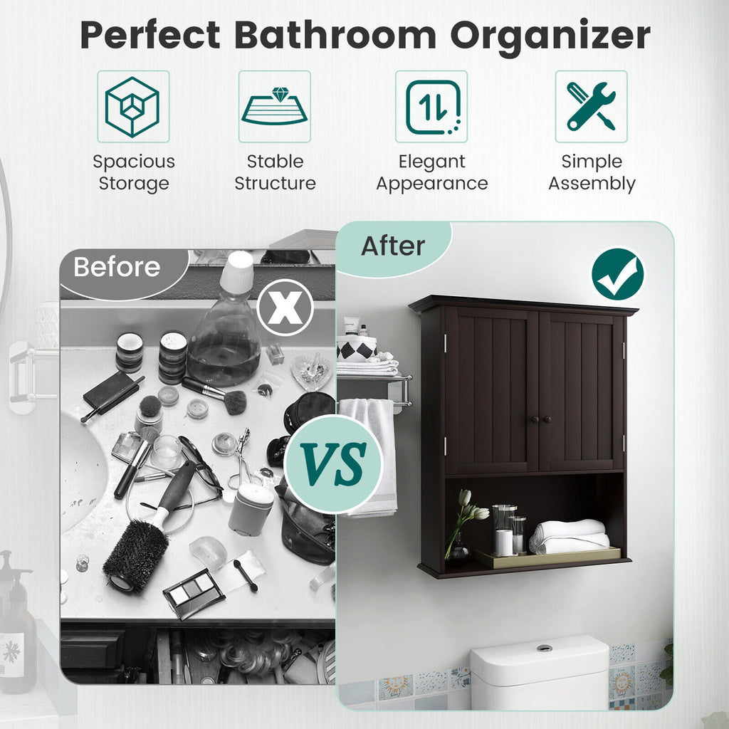 2-Door Wall Mount Bathroom Storage Cabinet, 28 Inch H, Espresso