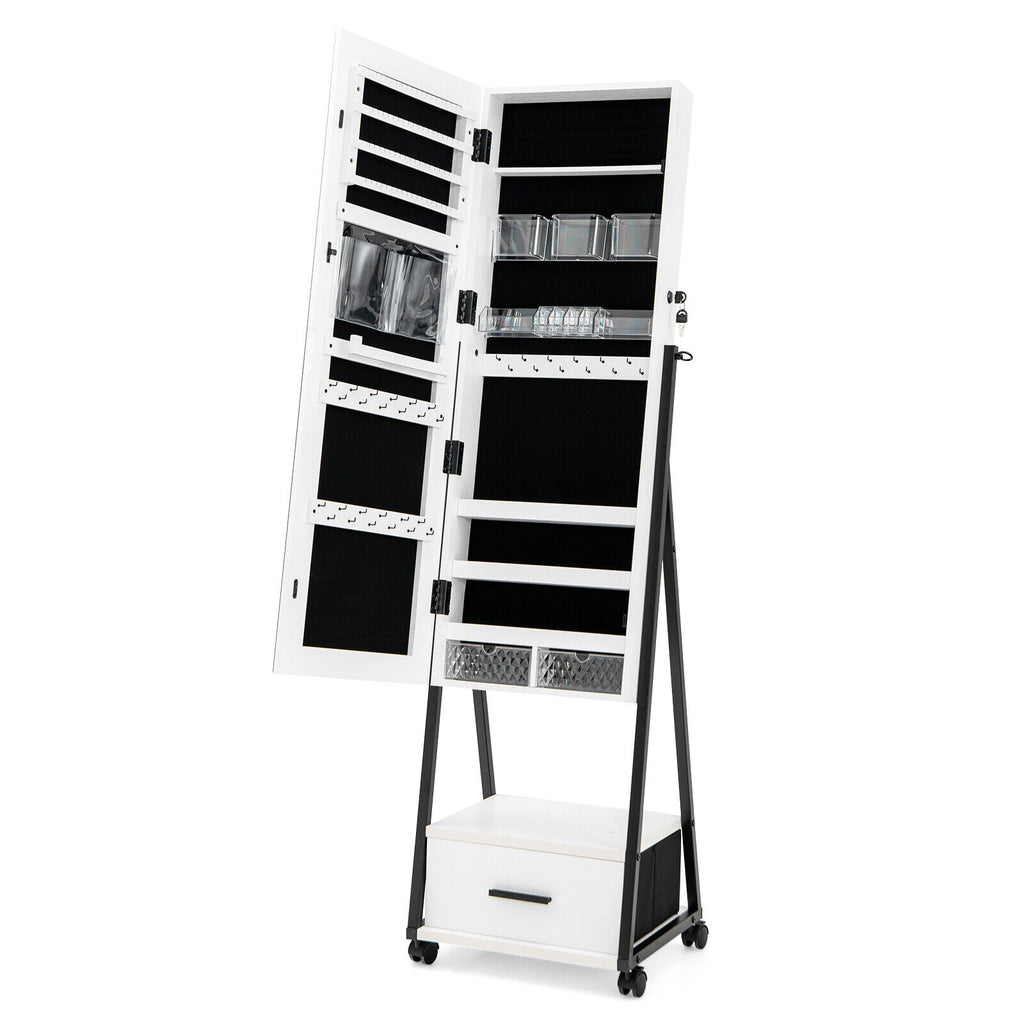 Jewelry Cabinet with Full-Length Mirror - White