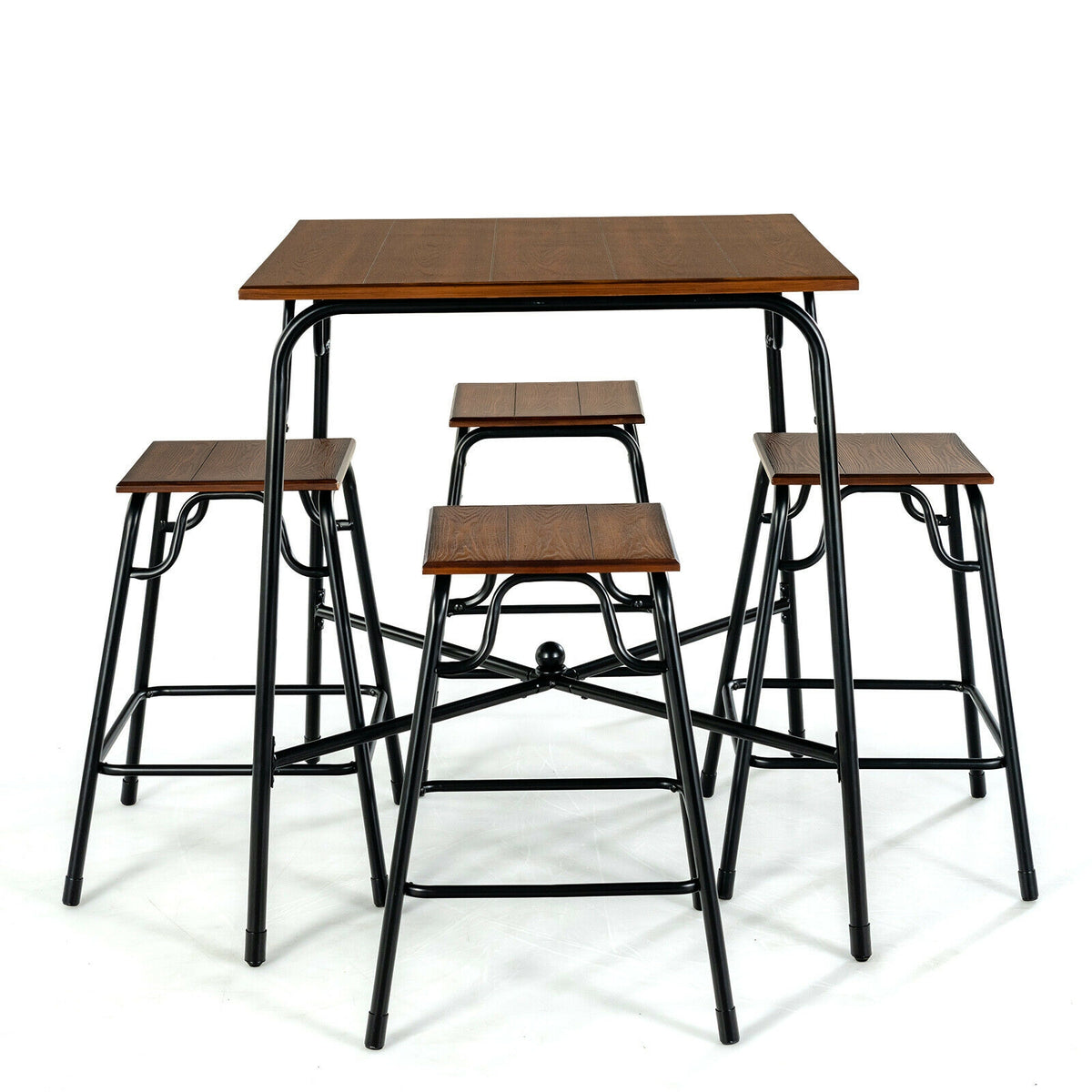 5-Piece Bar Table Set with 4 Counter Height Stools - Rustic Brown