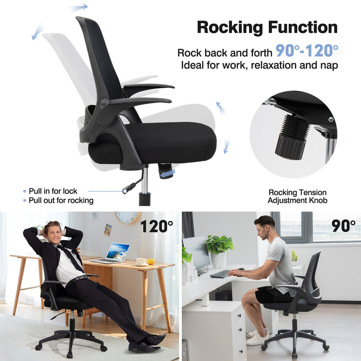 Adjustable Mesh Office Chair with Flip-up Armrest - Black