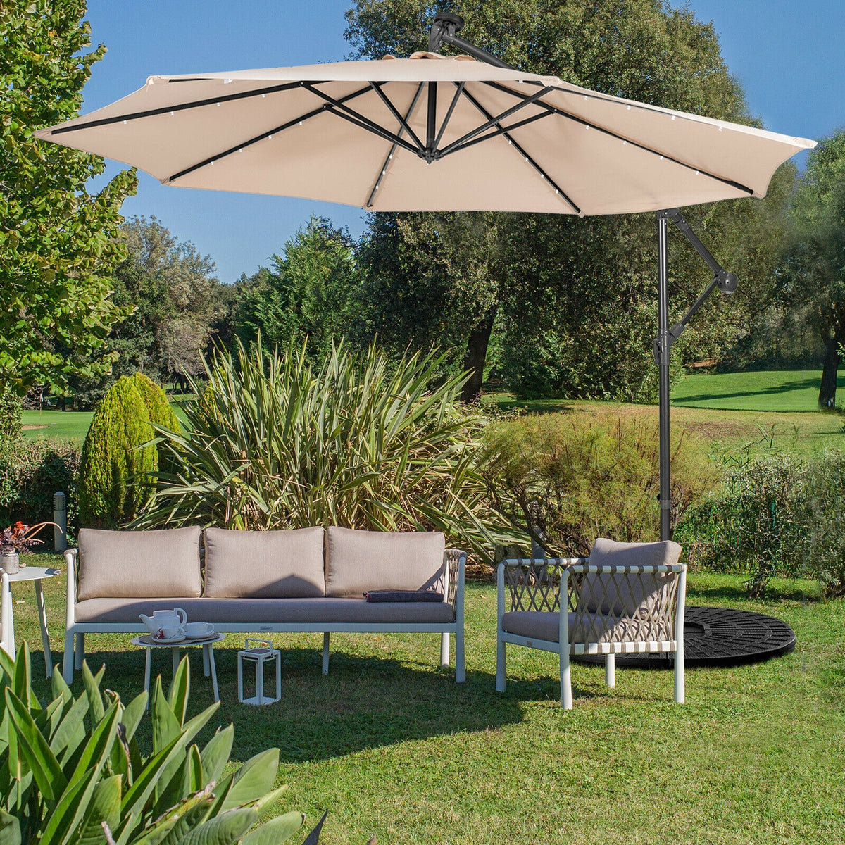 10 x 8.4 Feet Cantilever Patio Umbrella with Solar Lights - Navy