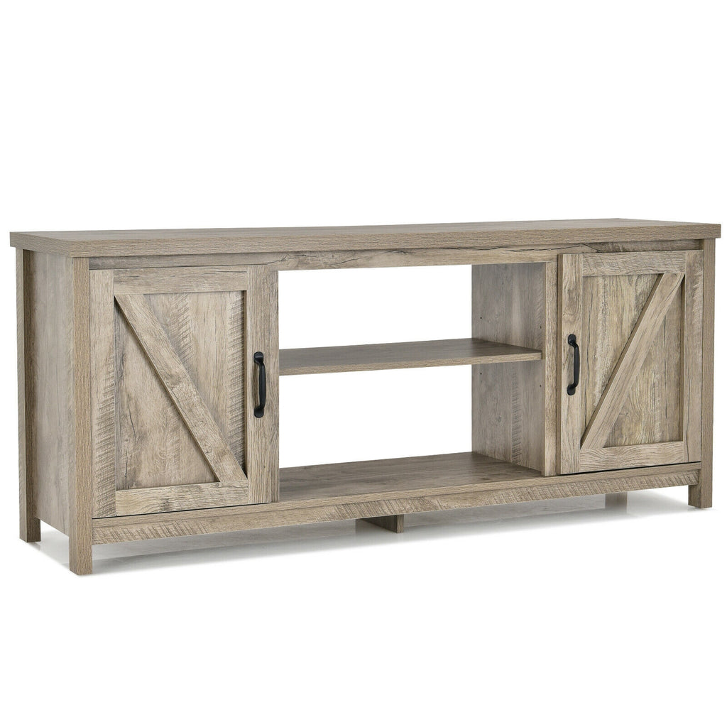 Wood TV Stand with 2 Cabinets & Open Shelves – 65 Inch, Natural
