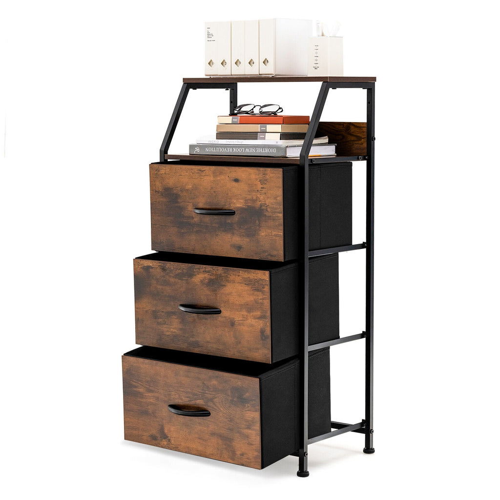 Freestanding Cabinet Dresser with Wooden Top Shelves, M