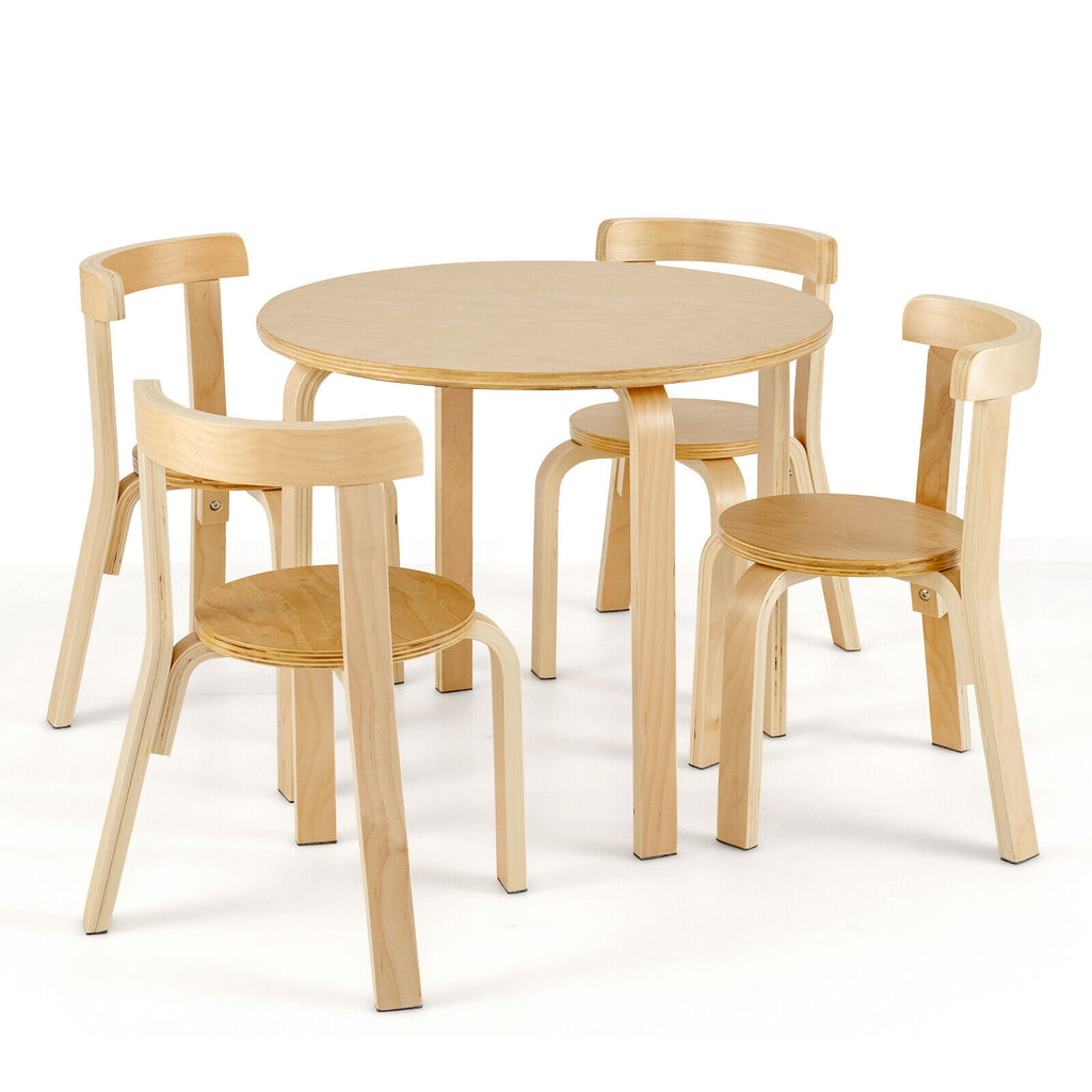 Kids Wooden Curved Back Activity Table and Chair Set - Round Natural