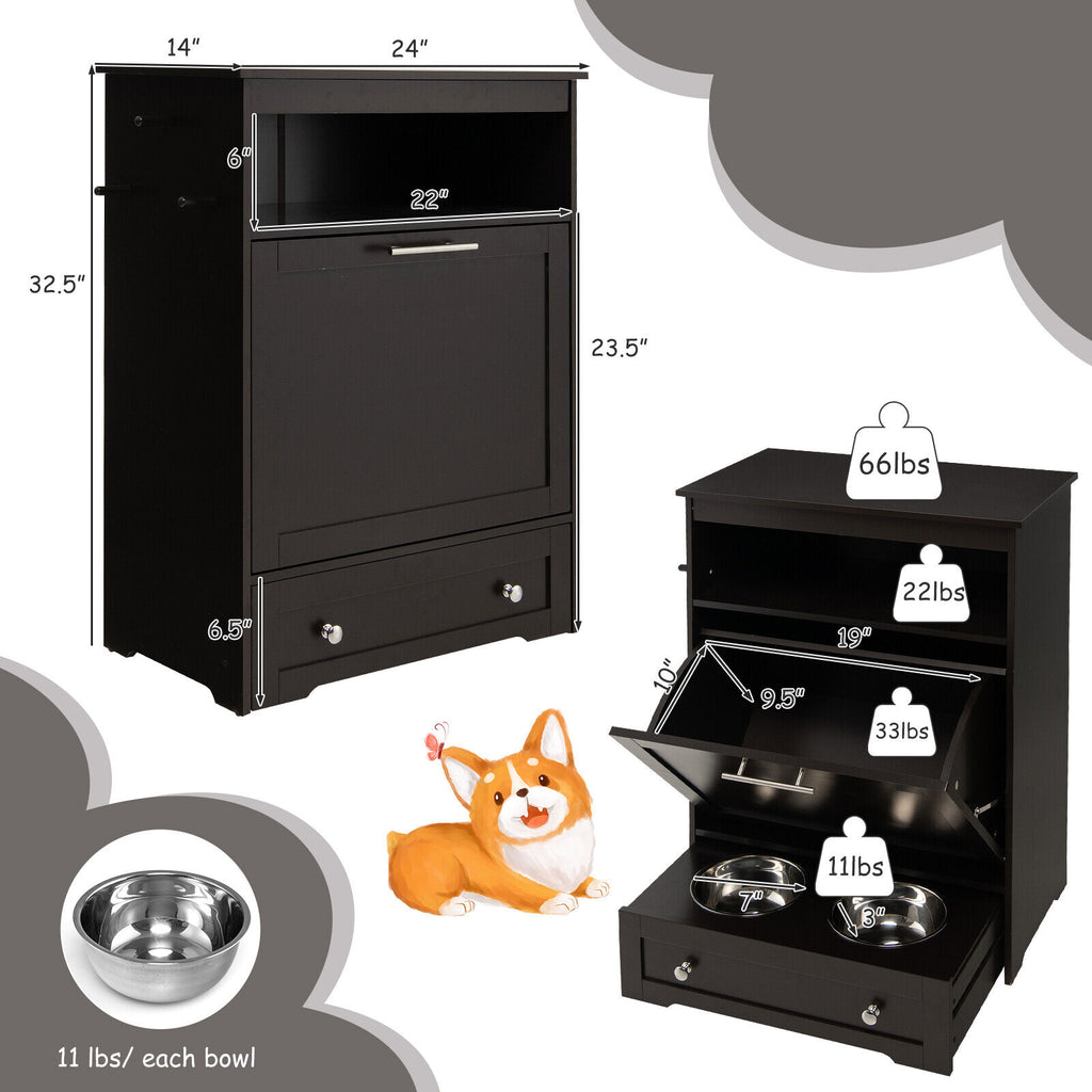 Pet Feeder Station with Stainless Steel Bowls - Coffee Variation