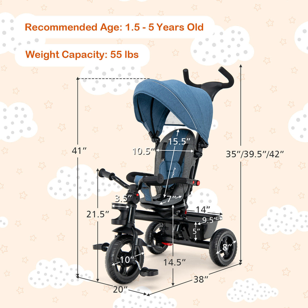 4-in-1 Baby Tricycle Toddler Trike with Reversible Seat & Blue Variation