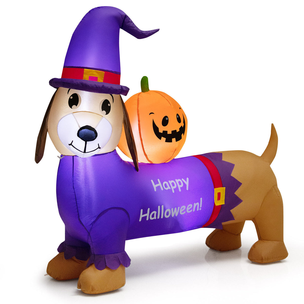 Halloween Inflatable Dachshund Dog with Pumpkin and LED Lights - Yard Decoration