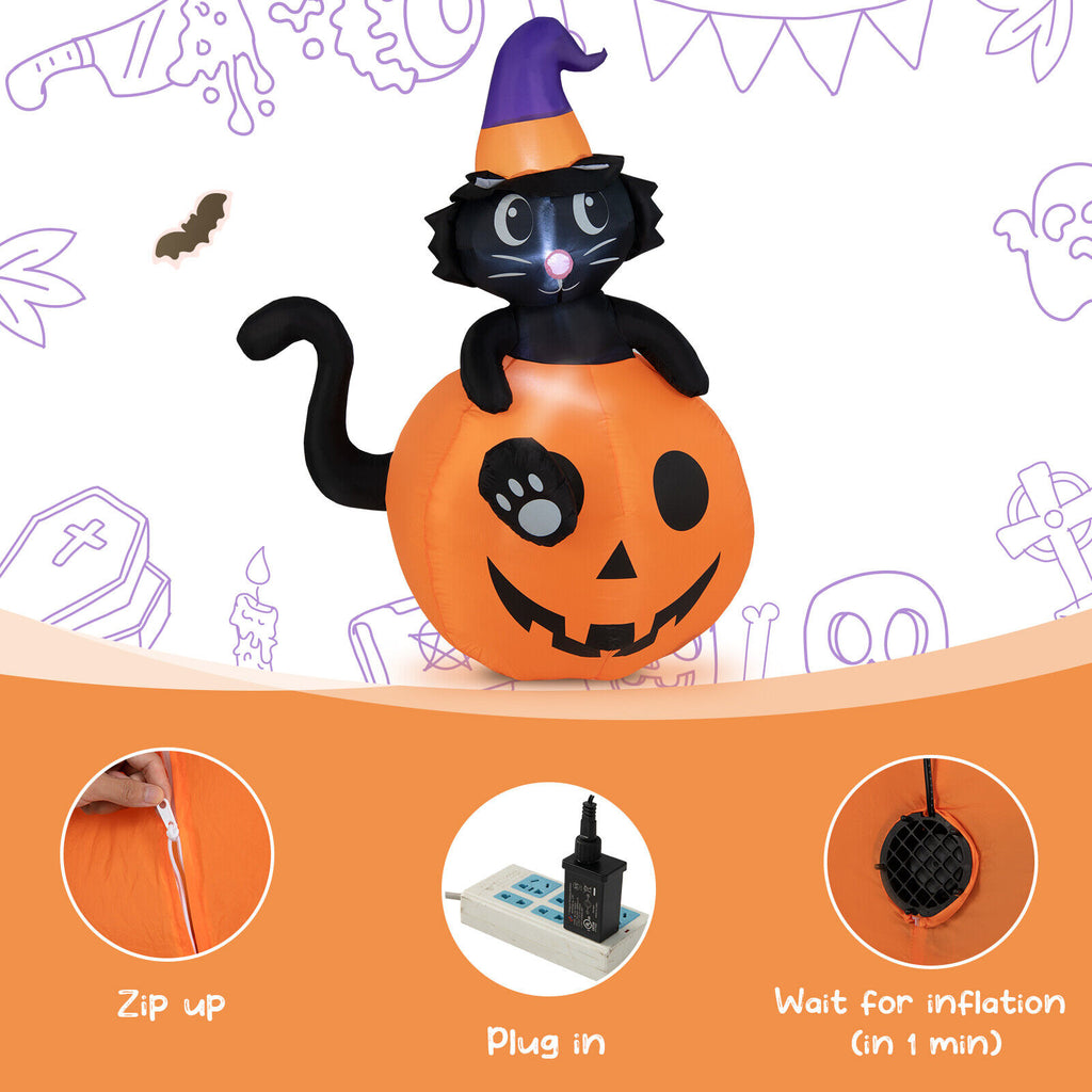 Inflatable Halloween Pumpkin with Black Cat - 5 Feet Self-Inflating Decor, Indoor & Outdoor