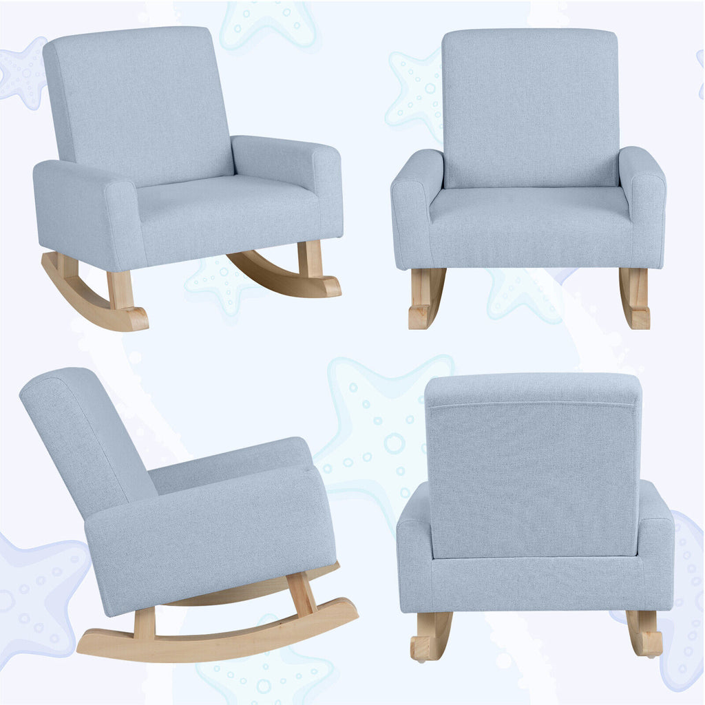 Kids Rocking Chair with Solid Eucalyptus Wood Legs - Blue Variation
