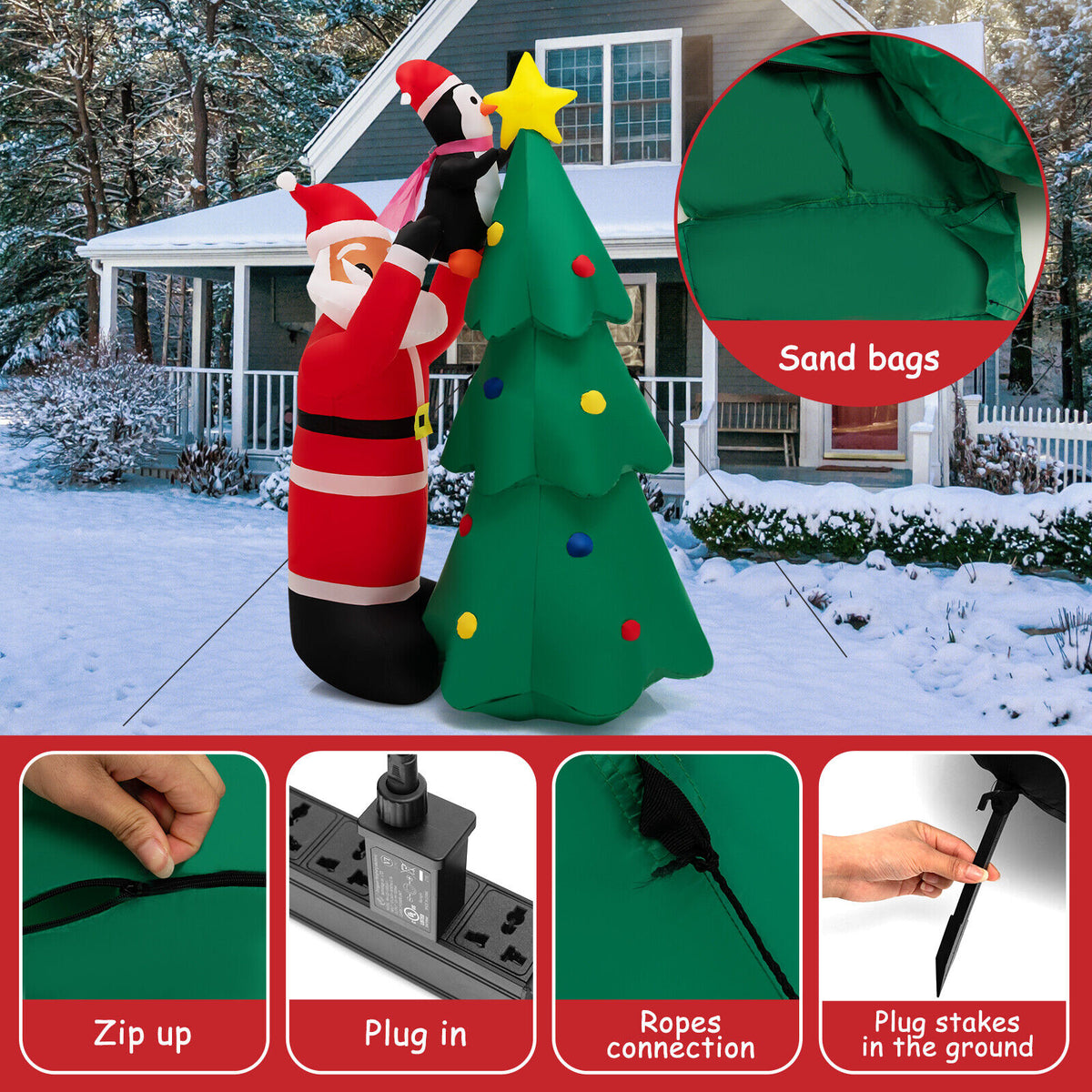 Inflatable Christmas Tree with Santa and LED Lights - G Style Variation, 6 Feet