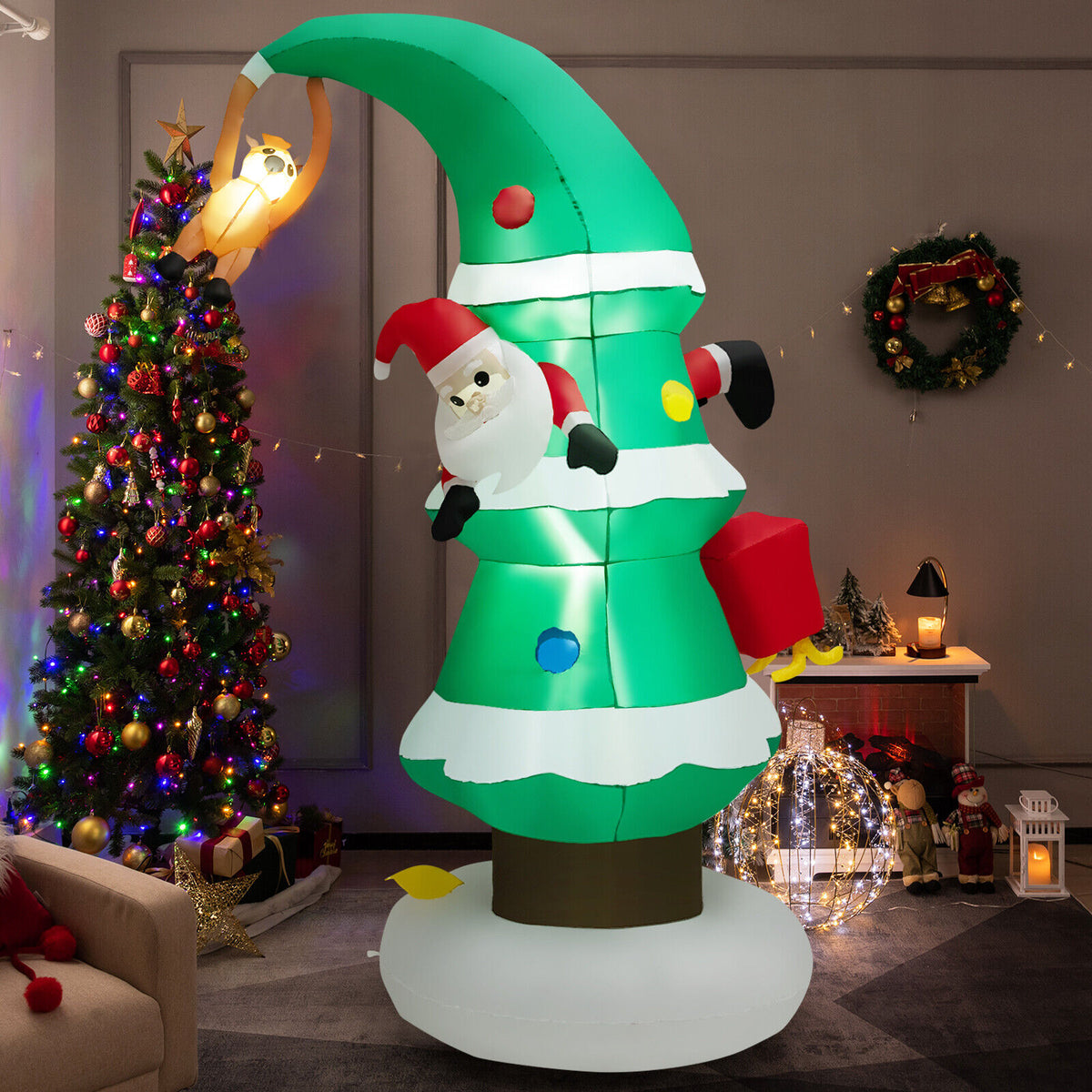 Inflatable Christmas Tree with Santa Claus - 8ft Holiday Decor with LED Lights - Variation: F Style