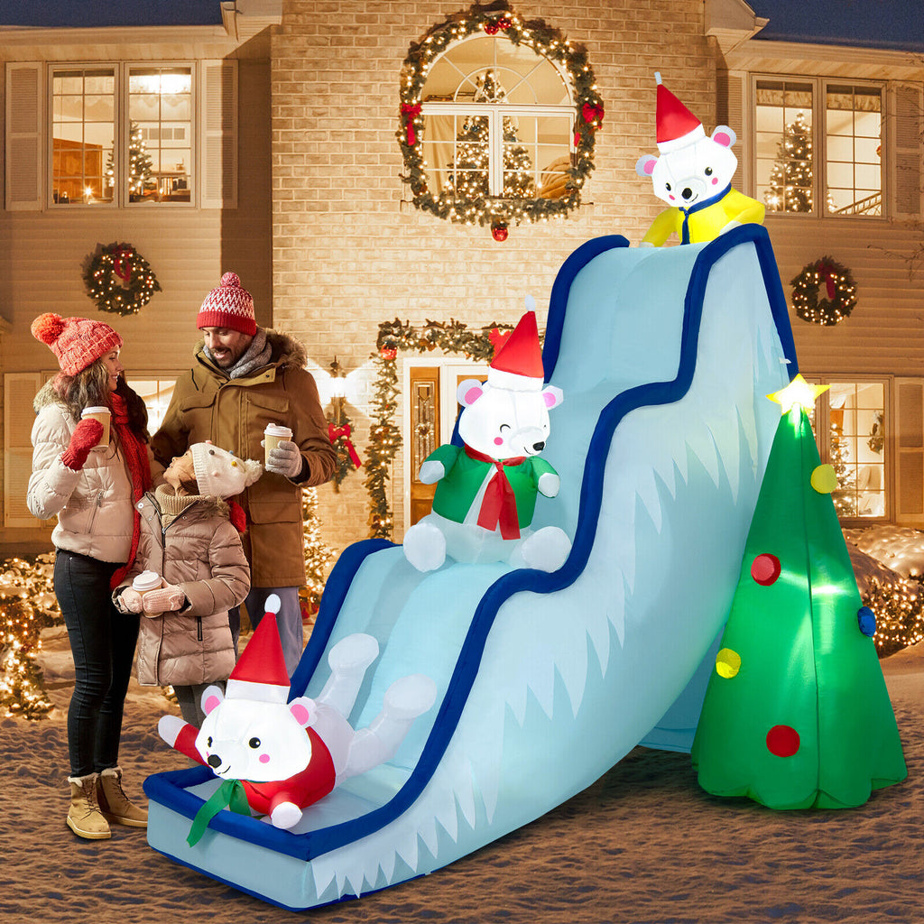Inflatable Polar Bear Slide Scene Decoration with LED Lights - Outdoor Christmas Yard Decor