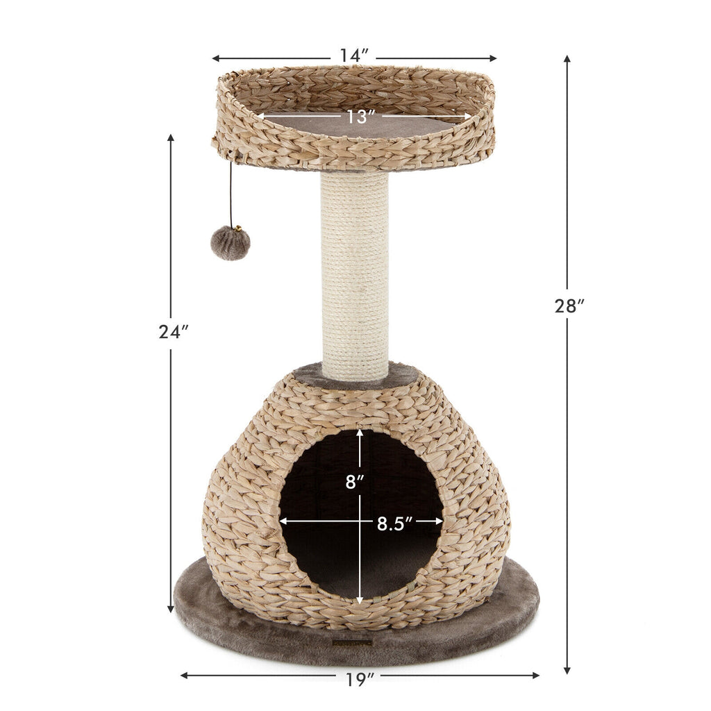 28-Inch Hand-Made Cat Tree Tower with Jump Platform - Coffee Variation