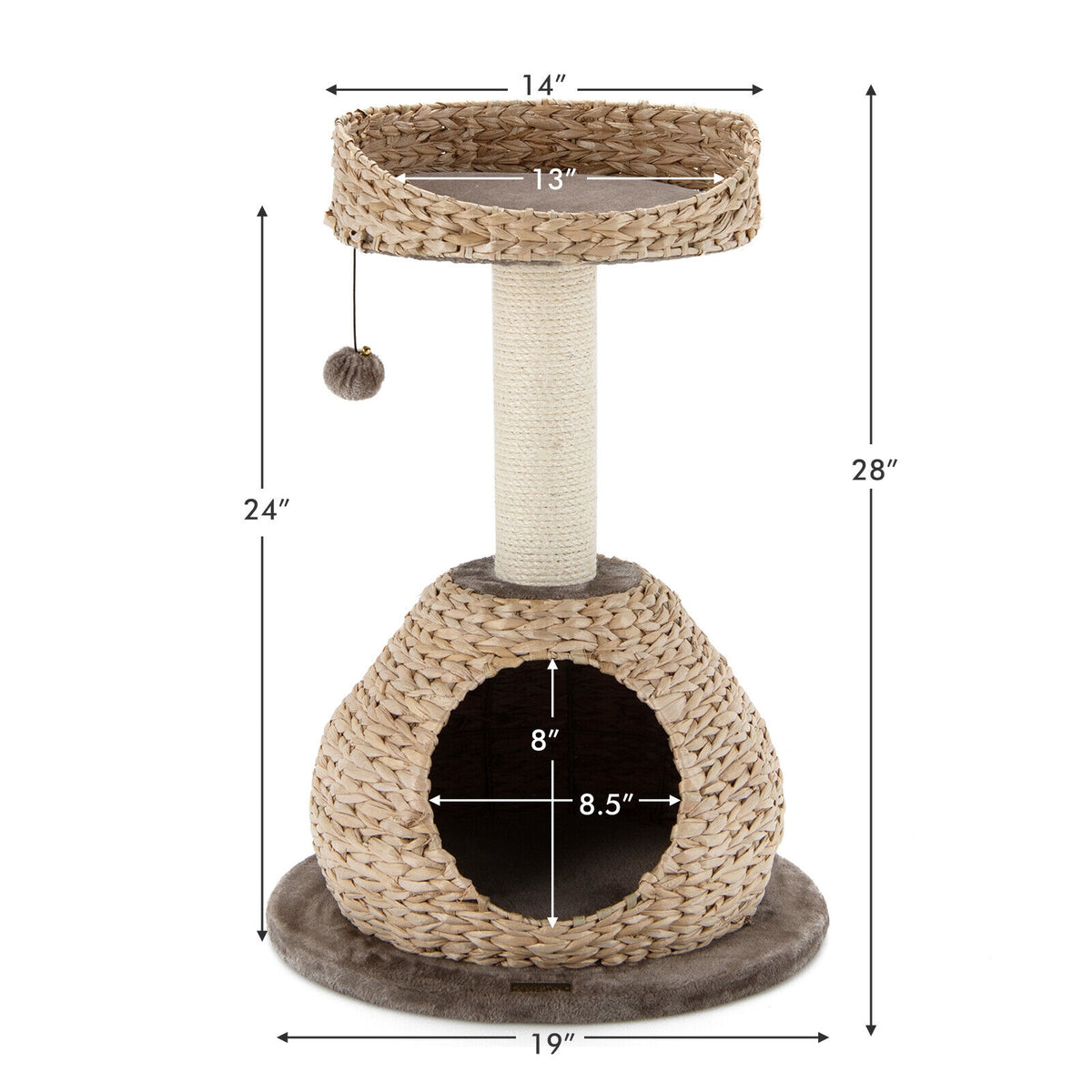 28-Inch Hand-Made Cat Tree Tower with Jump Platform - Coffee Variation