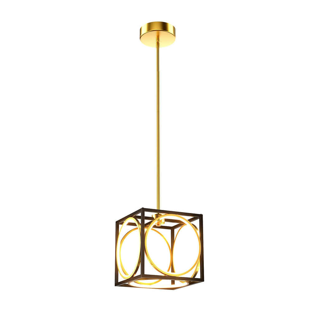 Adjustable Suspender LED Pendant Light - Golden Cube Design, 42 Inch