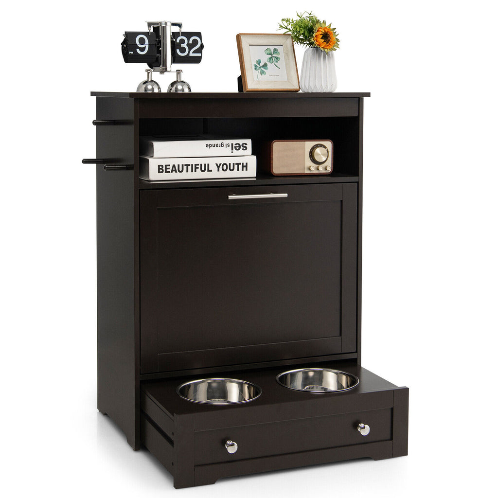Pet Feeder Station with Stainless Steel Bowls - Coffee Variation